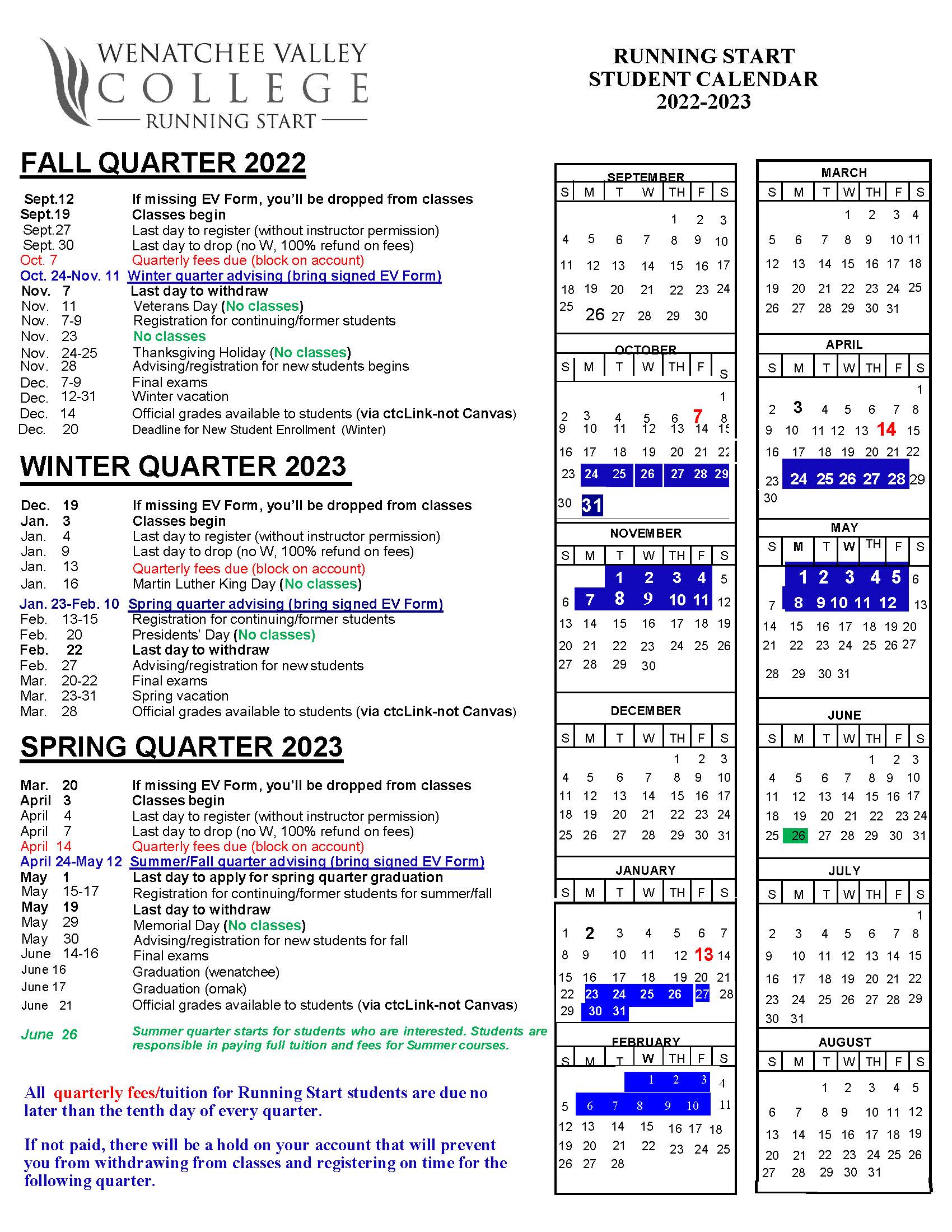 Calendars Wenatchee Valley College